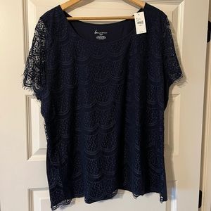Lane Bryant navy blue lace short sleeve crew neck top size 22/24 NWT